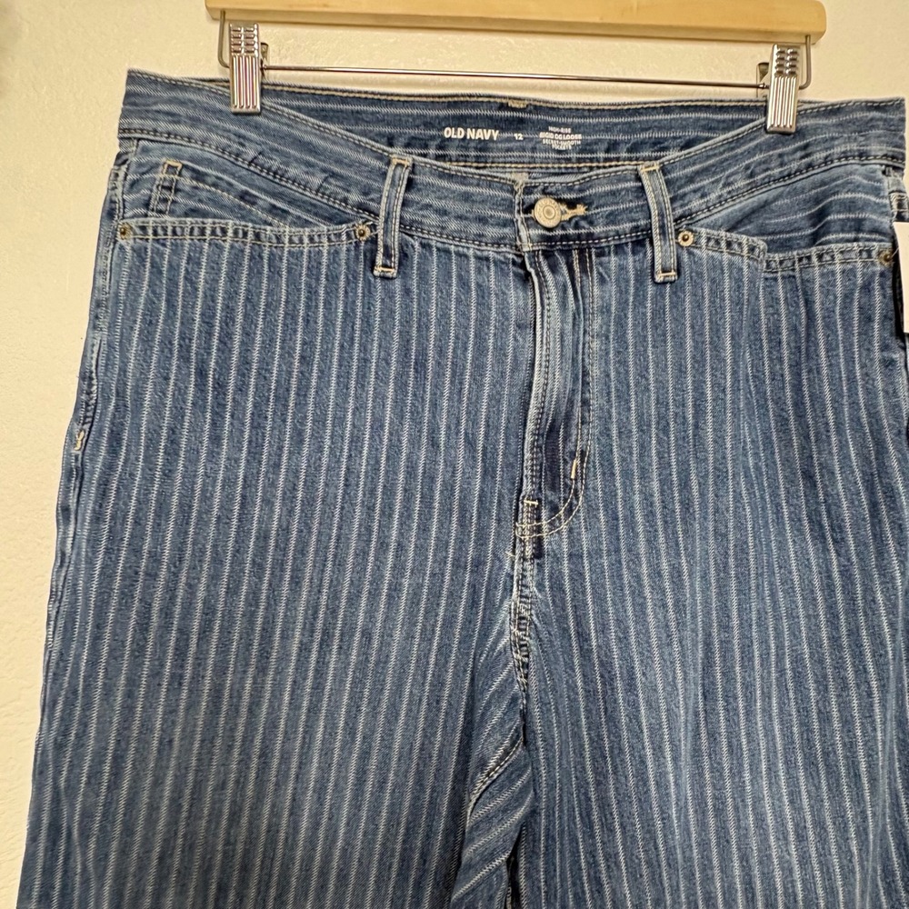 Old Navy Womens Pinstripe High Rise Rigid OG Loose Carpenter Jeans Blue Size 12 - Picture 4 of 10